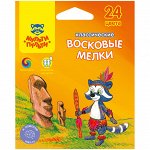 Мелки восковые Мульти-Пульти &quot;Енот на острове Пасхи&quot;, 24цв., круглые, картон, европодвес