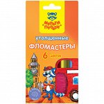 Фломастеры Мульти-Пульти &quot;Енот в Англии&quot;, 06цв., утолщенные, смываемые, картон, европодвес