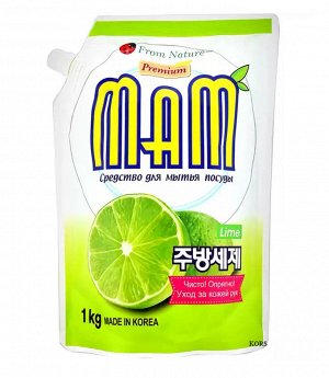 Средство для мытья посуды, овощей и фруктов Mam Lemon запасной блок 1 кг. Аромат Лайма