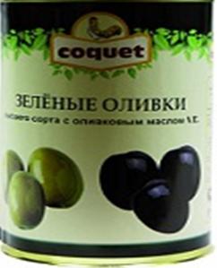 Оливки зеленые "Гурмэ" с косточкой в олив.масле E.V.  "COQUET"  2500 г. (чистый вес 1550 гр)