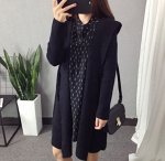 Кардиган удлиненный с капюшоном с длинными рукавами цвет: ЧЕРНЫЙ