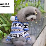 Комбинезон с капюшоном для собак цвет СИНИЙ С ОЛЕНЯМИ