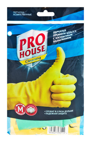 Акция! - PRO HOUSE Перчатки резиновые хозяйственные с хлопковым напылением,  разм. L