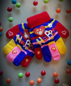 Перчатки Очень классные! Яркие! Для счастливых детей!) Резинка красная, расцветка пальцев в другом порядке.