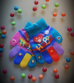 Перчатки Очень классные! Яркие! Для счастливых детей!) Резинка голубая, расцветка пальцев в другом порядке.
