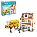 Конструктор &quot;Автобус школьный + школа&quot;, 496 деталей