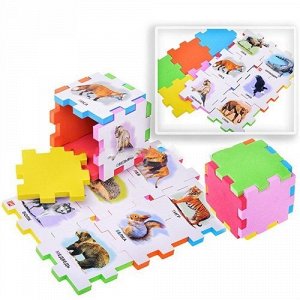 Мл184 282344--Игрушка "Нескучный кубик" Дикие  животные (2 кубики,пазл. цв. печать,мягкий полимер)