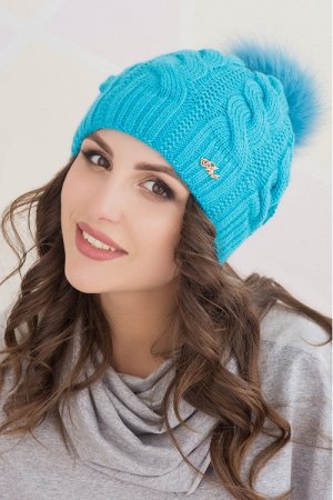 Женская шапка Ирен с цветным помпоном Голубой