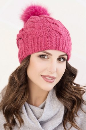 Женская шапка Ирен с цветным помпоном Розовый