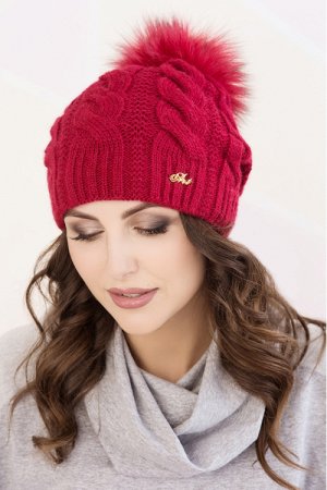 Женская шапка Ирен с цветным помпоном Красный