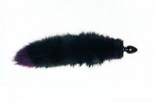 Анальная пробка черного цвета с фиолетовым лисьим хвостом, 6 см.