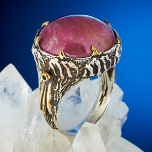 Кольцо турмалин розовый (рубеллит) Россия (серебро 925 пр., позолота) размер 18