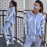 Костюм спортивный: асимметричная толстовка с капюшоном + брюки Цвет: СЕРЫЙ