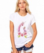 футболка женская с короткими рукавами с рисунком единорог 447 цвет БЕЛЫЙ