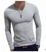 футболка мужская с длинными рукавами с V-образным вырезом цвет СЕРЫЙ