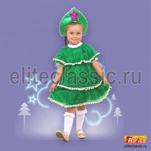 Ёлочка-2 Карнавальный костюм состоит из нарядной зелёной юбки и блузки и украшается короной. Подойдет для  новогодних  утренников и карнавальных вечеров.