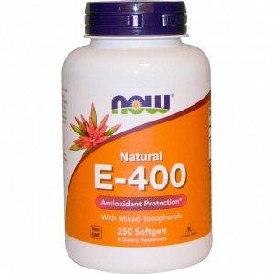Витамин E Now Foods, Натуральный витамин E-400 с разными типами токоферола, 250 желатиновых капсул. Витамин Е - это мощнейший антиоксидант и главная защита от перекисного окисления липидов. Он особенн