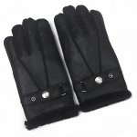 Кожаные меховые перчатки  мужские черные