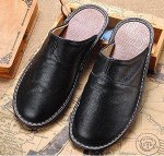 Кожаные тапочки черные