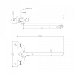 Y35-32 Смеситель одноручный (35 мм) для ванны с плоским изливом 350 мм, хром