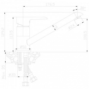 Rossinka W35-21 Смеситель одноручный (35 мм) для кухни с поворотным изливом 176 мм, хром/бел