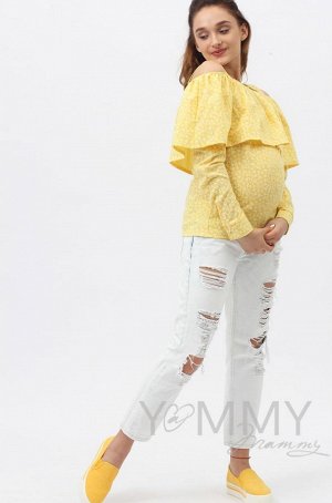 Блуза с воланом желтая/ цветы