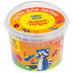 Тесто для лепки Мульти-Пульти &quot;Енот в деревне&quot;, 12 цветов*30г, пластиковое ведро