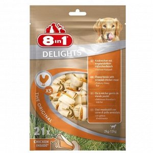 8in1 DELIGHTS XS косточки с куриным мясом для мелких собак 7,5 см 21 шт (пакет)