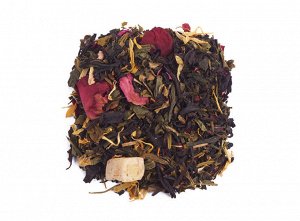 чай В состав этого напитка входит смесь классических сортов чёрного и зелёного чая, цукаты, лепестки розы, календула, натуральные ароматические масла.