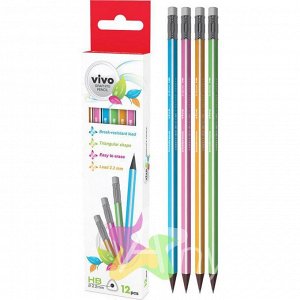 Набор 12 чернографитных карандашей с ластиком VIVO