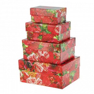 Набор коробок 4в1 "Красные цветы" 15 х 11 х 7 - 9 х 5 х 4 см