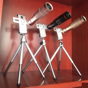 Телескопический объектив с ручной регулировкой фокуса и штатив тренога цвет: СЕРЕБРО