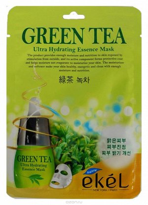 Ekel Маска тканевая для лица с зеленым чае Mask Green Tea Ultra Hydrating Essence, 25 мл