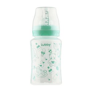 LUBBY Бутылочка с соской молочной "Классика", широкое горло, от 0 мес., 250мл., PP, силикон