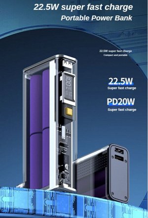 Портативный аккумулятор Power Bank 30000 mAh 4.5A  22.5W Black