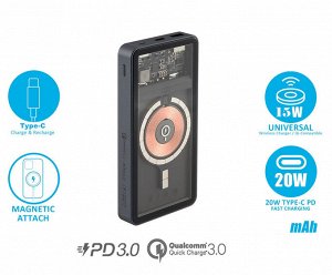 NEW ! Портативный аккумулятор беспроводной Power Bank 20000 mAh PD 22.5W MagSafe Black