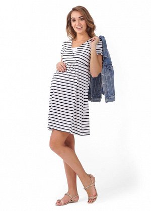 Платье "Лариса" для беременных и кормящих; цвет: белый/синий (ss17)