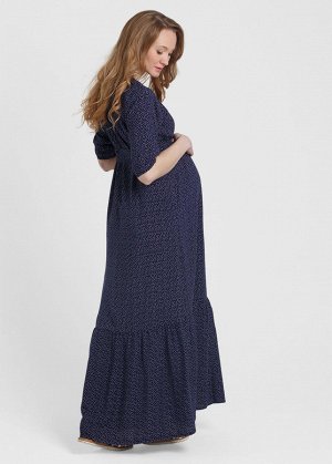 Платье длинное "Алевтина" для беременных и кормящих; цвет: т.синий/горошек (ss17)