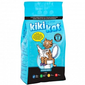 Бентонитовый наполнитель для кошачьего туалета "KikiKat" супер-белый комкующийся "Активированный уголь" 5 л.
