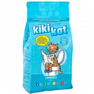 Бентонитовый наполнитель для кошачьего туалета "KikiKat" супер-белый комкующийся с ароматом "Горная свежесть" 5 л.