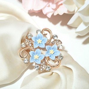Кольцо для платка "Цветы незабудки", цвет голубой в золоте