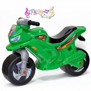 АБс57 ОР501в3Зел--Мотоцикл 2-х колесный музыкальный зеленый 68см (толокар)