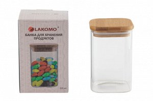 LAKOMO Банка для хранения дерев. крышка 620мл, h=12см, квадратная в п.у.