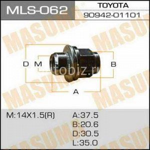Гайка MASUMA  14x1.5  , Land Cruiser 100 с шайбой D 30mm/ под ключ=21мм *