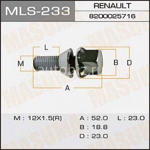 Болт колесный MASUMA  RENAULT/ MEGAN II, CLIO II *