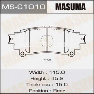 Колодки дисковые MASUMA  PRIUS A/  ZVW40W rear   (1/12) *