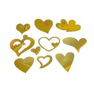 Аксессуар для декора набор из 9 сердец голограф. золотых d3.5-d13.5см