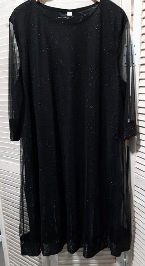 Платье ТКАНЬ ЛЮРЕКС С НЕЖНОЙ ПРИШИТОЙ СЕТОЧКОЙ 
Платье полностью черное, без серебра
ОГ 134 см, длина 102 см