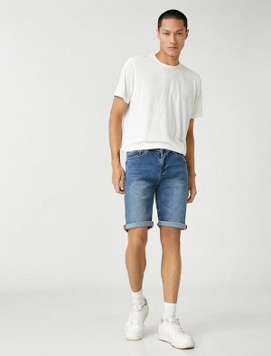 KOTON Базовые джинсовые шорты с карманом на пуговицах и складками
