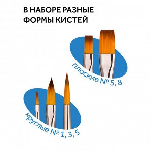 Набор кистей Гамма &quot;&quot;Классические&quot;&quot; 5шт., синтетика, круглые № 1, 3, 5, плоские № 5, 8